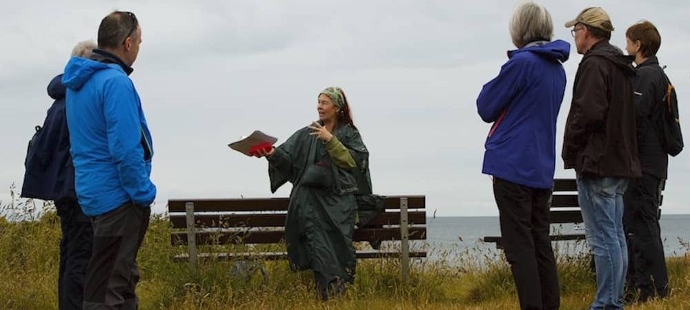 MWA - Margot Storytelling Walk with Margot Henderson by the Moray Way Association along the Moray Coastal Trail, image by Diane Smith