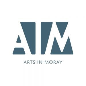 Arts in Moray (AIM) logo, dark blue on a white background